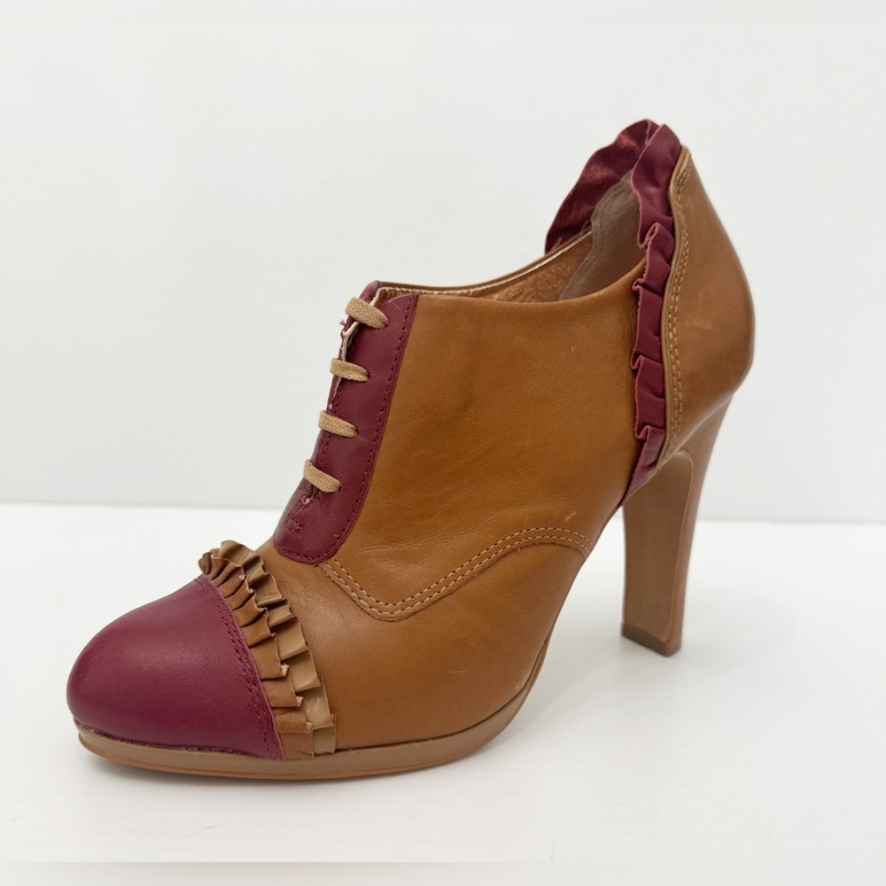Anthropologie Wine Red "Bordeaux Ruffled Oxford Heels" by Miss Albright …
